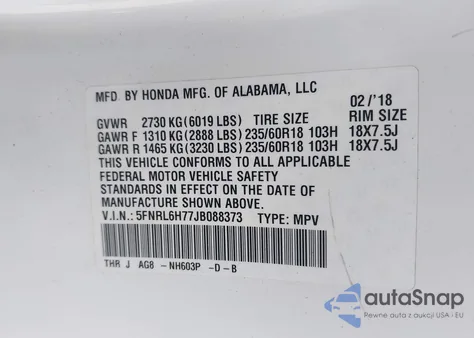 2018 Honda Odyssey Ex-L from USA, damaged, VIN 5FNRL6H77JB088373